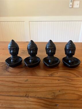 Set of 4 Black Ceramic Buddha Tea Light Holders